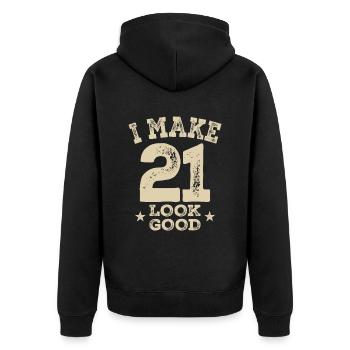Funny 21st Birthday Age 21 Years Old - Unisex Premium Organic Zip Hoodie - black - Back - Nico (187cm)