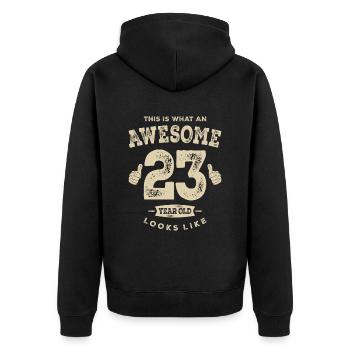 Funny 23rd Birthday Age 23 Years Old - Unisex Premium Organic Zip Hoodie - black - Back - Nico (187cm)