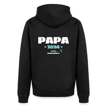 Papa Loading 2024 Werdender Papa Daddy Vater - Unisex Premium Bio Zip Hoodie - Schwarz - Hinten - Nico (187cm)