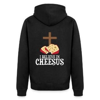 Gouda-Käse-Design für Gouda Fnas und Charcuterie - Unisex Premium Bio Zip Hoodie - Schwarz - Hinten - Nico (187cm)