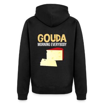 Gouda design pour fromagerie laitière et fromage Gouda - Veste à capuche bio Premium Unisexe - noir - Dos - Nico (187cm)