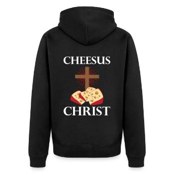 Gouda-Käse-Design für Gouda Fnas und Charcuterie - Unisex Premium Bio Zip Hoodie - Schwarz - Hinten - Nico (187cm)