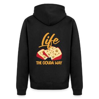 Gouda design pour fromagerie laitière et fromage Gouda - Veste à capuche bio Premium Unisexe - noir - Dos - Nico (187cm)