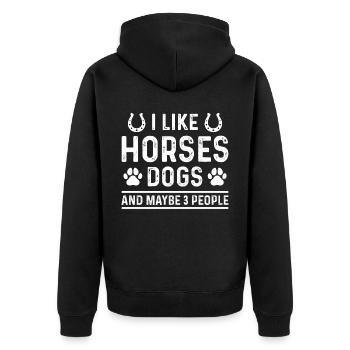 Ich mag Pferde, Hunde und vielleicht 3 Menschen - Unisex Premium Bio Zip Hoodie - Schwarz - Hinten - Nico (187cm)