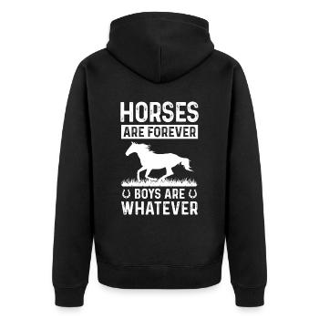 Pferde sind für immer Jungs sind was auch immer - Unisex Premium Bio Zip Hoodie - Schwarz - Hinten - Nico (187cm)
