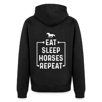 Eat Sleep Horses Repeat - Unisex Premium Organic Zip Hoodie - black - Back - Nico (187cm)