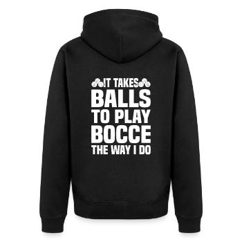 Boccia Petanque Boule Bocciaspieler Lyonnais - Unisex Premium Bio Zip Hoodie - Schwarz - Hinten - Nico (187cm)