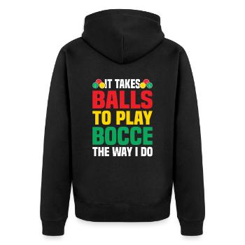 Boccia Petanque Boule Bocciaspieler Lyonnais - Unisex Premium Bio Zip Hoodie - Schwarz - Hinten - Nico (187cm)