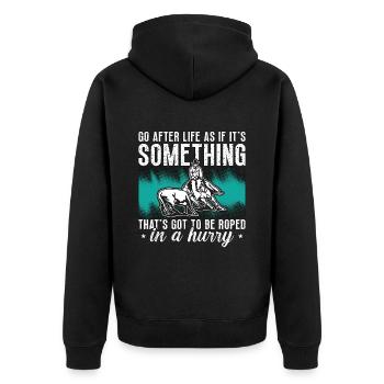 Cutting Horse Go After Life As If Rodeo Horseman - Unisex Premium Organic Zip Hoodie - black - Back - Nico (187cm)