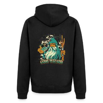 Entwickler Coder Programmierer Magier - Unisex Premium Bio Zip Hoodie - Schwarz - Hinten - Nico (187cm)