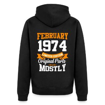 Februar 1974 Vintage Geburtstag Geschenk - Unisex Premium Bio Zip Hoodie - Schwarz - Hinten - Nico (187cm)