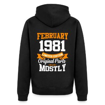 Février 1981 Cadeau d’anniversaire vintage - Veste à capuche bio Premium Unisexe - noir - Dos - Nico (187cm)