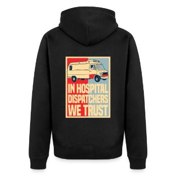 Notruf Leitstelle Einsatzzentrale Ambulanz - Unisex Premium Bio Zip Hoodie - Schwarz - Hinten - Nico (187cm)