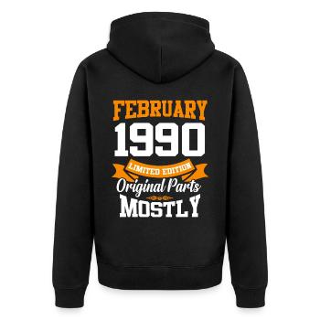 Februar 1990 Vintage Geburtstag Geschenk - Unisex Premium Bio Zip Hoodie - Schwarz - Hinten - Nico (187cm)