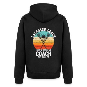 Lacrosse Coach Stick - Unisex Premium Organic Zip Hoodie - black - Back - Nico (187cm)