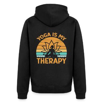 Yoga Saying - Yoga Is My Therapy - Unisex Premium Organic Zip Hoodie - black - Back - Nico (187cm)
