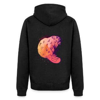 Castor à l’aquarelle - Drôle de castor - Veste à capuche bio Premium Unisexe - noir - Dos - Nico (187cm)