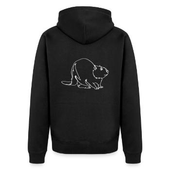 Biber Oneline Art - Lustiger Biber - Unisex Premium Bio Zip Hoodie - Schwarz - Hinten - Nico (187cm)