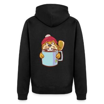 Beaver Teacup and Bobble Hat - Funny Beaver - Unisex Premium Organic Zip Hoodie - black - Back - Nico (187cm)