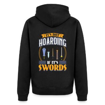 It's Not Hoarding If It's Swords - Larping - Unisex Premium Bio Zip Hoodie - Schwarz - Hinten - Nico (187cm)