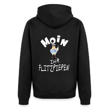 Moin ihr Flitzpiepen lustige Möwe - Unisex Premium Bio Zip Hoodie - Schwarz - Hinten - Nico (187cm)