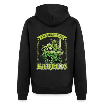 I'd Rather Be Larping - Unisex Premium Bio Zip Hoodie - Schwarz - Hinten - Nico (187cm)