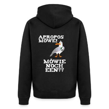 Apropos Möwe Möwie noch een? plattdeutscher Spruch - Unisex Premium Bio Zip Hoodie - Schwarz - Hinten - Nico (187cm)