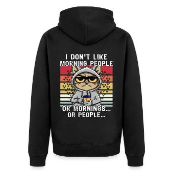 Morning People Katze Kaffee - Unisex Premium Bio Zip Hoodie - Schwarz - Hinten - Nico (187cm)
