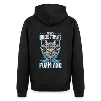 Never Underestimate A Man With A Foam Axe Larping - Unisex Premium Bio Zip Hoodie - Schwarz - Hinten - Nico (187cm)