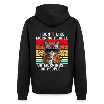 Morning People Katze Kaffee - Unisex Premium Bio Zip Hoodie - Schwarz - Hinten - Nico (187cm)