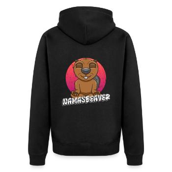 Namasbeaver - Yoga Lustiger Biber - Unisex Premium Bio Zip Hoodie - Schwarz - Hinten - Nico (187cm)