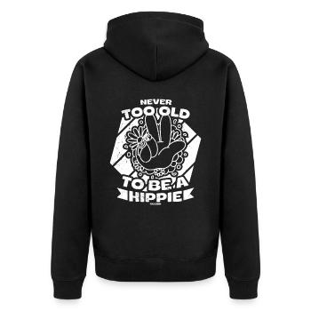 alter Hippie - Unisex Premium Bio Zip Hoodie - Schwarz - Hinten - Nico (187cm)