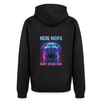 Hunde Spruch Mops Design für Hundeliebhaber - Unisex Premium Bio Zip Hoodie - Schwarz - Hinten - Nico (187cm)