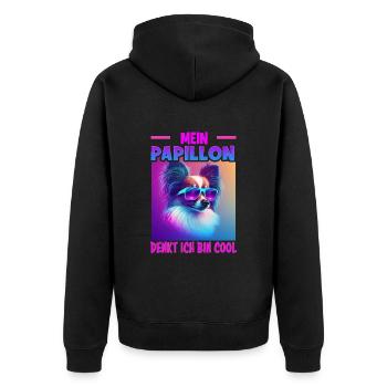 Hunde Spruch Papillon Design für Hundeliebhaber - Unisex Premium Bio Zip Hoodie - Schwarz - Hinten - Nico (187cm)