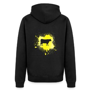 Kuh - Unisex Premium Bio Zip Hoodie - Schwarz - Hinten - Nico (187cm)