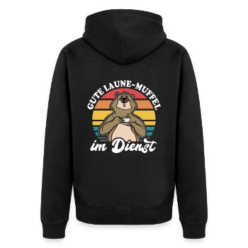 Bär Kaffee Bärchen - Unisex Premium Bio Zip Hoodie - Schwarz - Hinten - Nico (187cm)