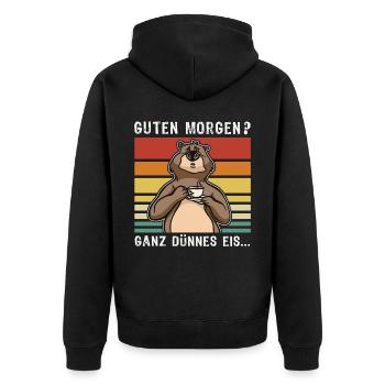 Bär Kaffee Bärchen - Unisex Premium Bio Zip Hoodie - Schwarz - Hinten - Nico (187cm)