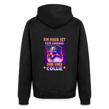 Hunde Spruch Collie Design - Unisex Premium Bio Zip Hoodie - Schwarz - Hinten - Nico (187cm)
