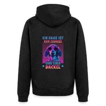 Dackel Spruch Dachshund Design für Hundeliebhaber - Unisex Premium Bio Zip Hoodie - Schwarz - Hinten - Nico (187cm)