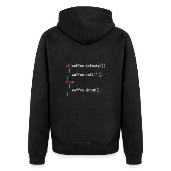 Kaffee - Unisex Premium Bio Zip Hoodie - Schwarz - Hinten - Nico (187cm)