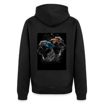 Pug Portrait - Unisex Premium Organic Zip Hoodie - black - Back - Nico (187cm)