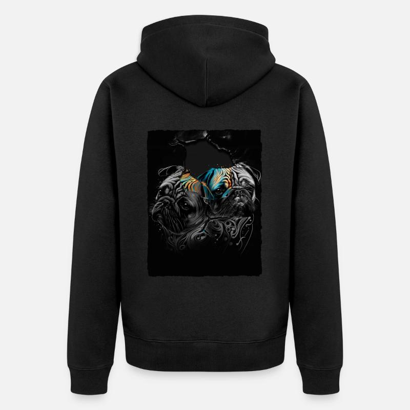 Portrait de carlin - Veste à capuche bio Premium Unisexe - noir