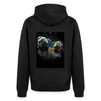 Pug Portrait - Unisex Premium Organic Zip Hoodie - black - Back - Nico (187cm)