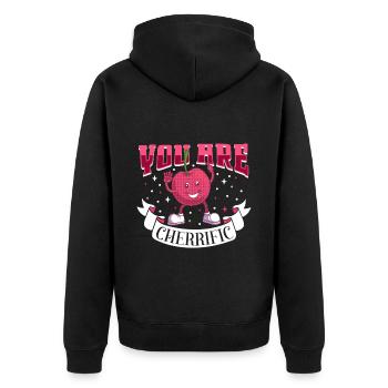 You are cherrific - Kirsch - Unisex Premium Bio Zip Hoodie - Schwarz - Hinten - Nico (187cm)