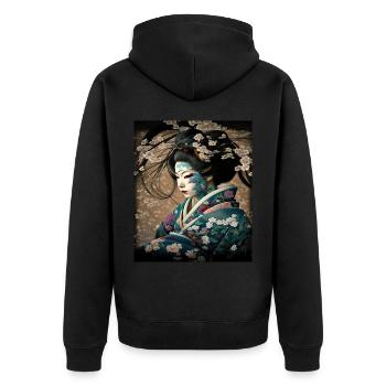 Geisha Japanisch Japan Samurai Anime niedlich - Unisex Premium Bio Zip Hoodie - Schwarz - Hinten - Nico (187cm)