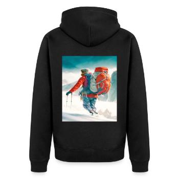 Schneewanderer Wanderer Ski Wandern Berge natürlic - Unisex Premium Bio Zip Hoodie - Schwarz - Hinten - Nico (187cm)