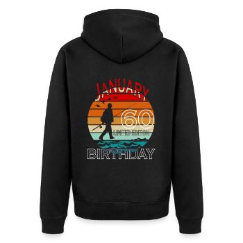 60 Jahre alt, Fischer Angler Geburtsspruch - Unisex Premium Bio Zip Hoodie - Schwarz - Hinten - Nico (187cm)