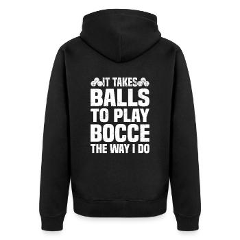 Boccia Petanque Boule Bocciaspieler Lyonnais - Unisex Premium Bio Zip Hoodie - Schwarz - Hinten - Nico (187cm)