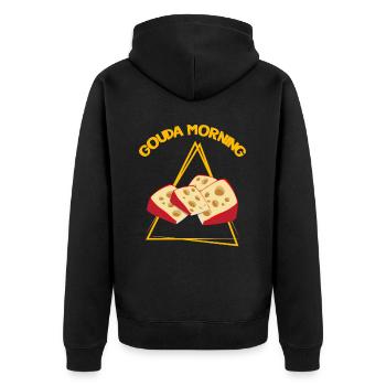 Geräucherter Gouda Design und Gouda-Feinschmecker - Unisex Premium Bio Zip Hoodie - Schwarz - Hinten - Nico (187cm)