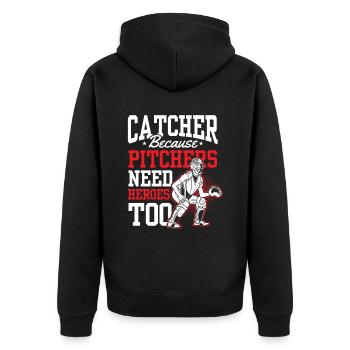Catcher because pitcher heroes also need catchers - Unisex Premium Organic Zip Hoodie - black - Back - Nico (187cm)